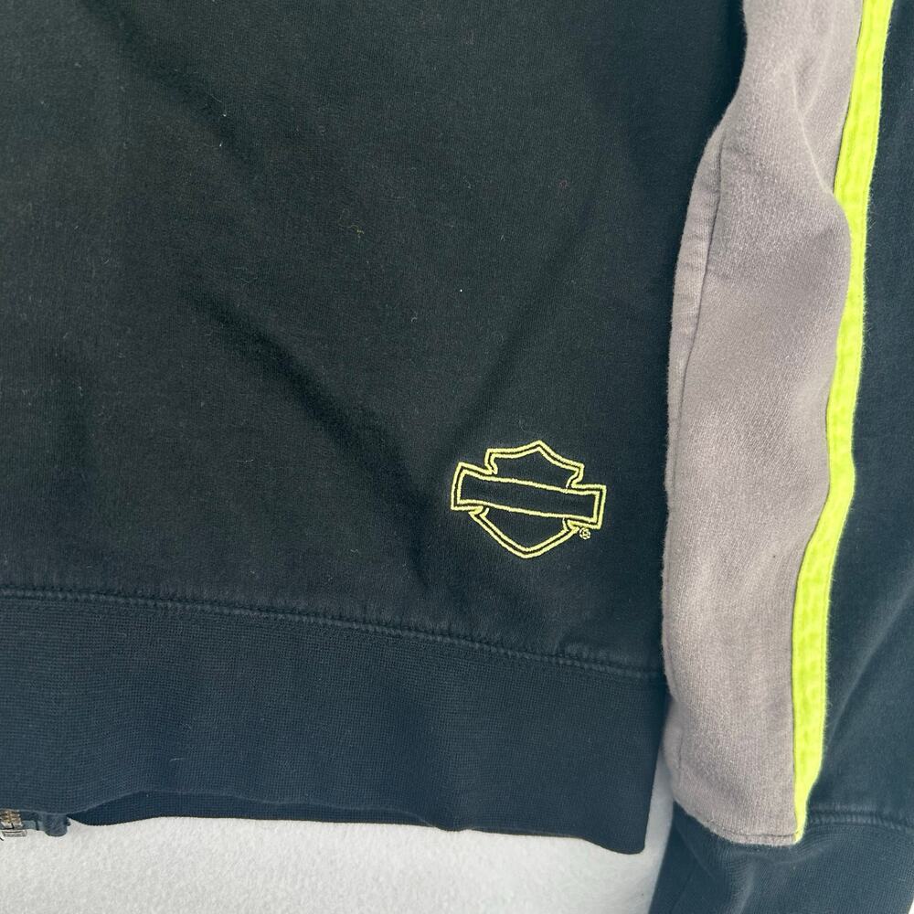 VTG y2k Women's Black Green Embroidered Harley Davidson Hoodie Sweatshirt Sz S - Picture 6 of 7